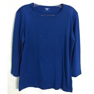 Jones New York Sport Blouse Top Size Large Womens Three Quarter Sleeve Blue Tee
